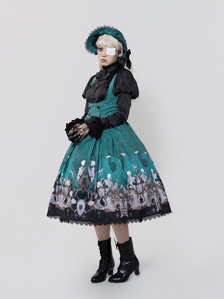 Green Skeleton Cross Gothic Lace Dress - NnSTAR