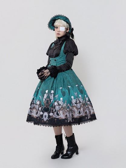 Green Skeleton Cross Gothic Lace Dress - NnSTAR
