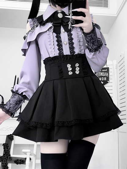 | Shoulder Kei Cutout Blouse with Dusty Purple Heart Decorative Look Buckle Jirai