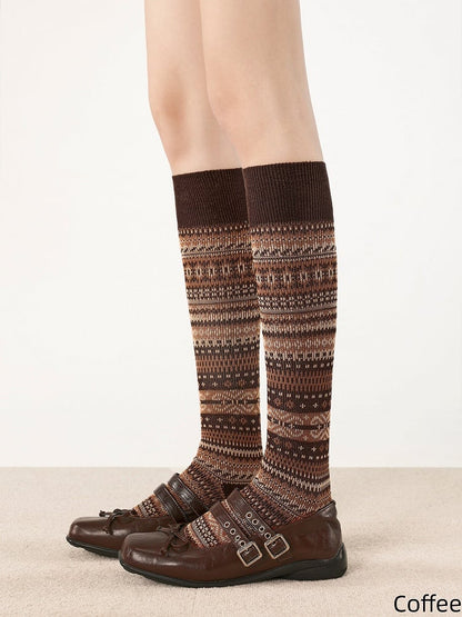 Pattern Socks Colors Maillard 4 Retro Calf Style