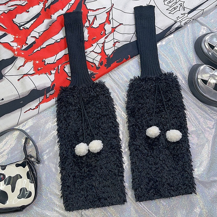 Knitted 4 Warmers Plush Pompons Color Y2K Options Leg