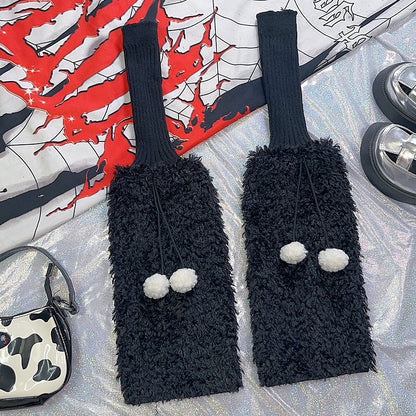 Knitted 4 Warmers Plush Pompons Color Y2K Options Leg