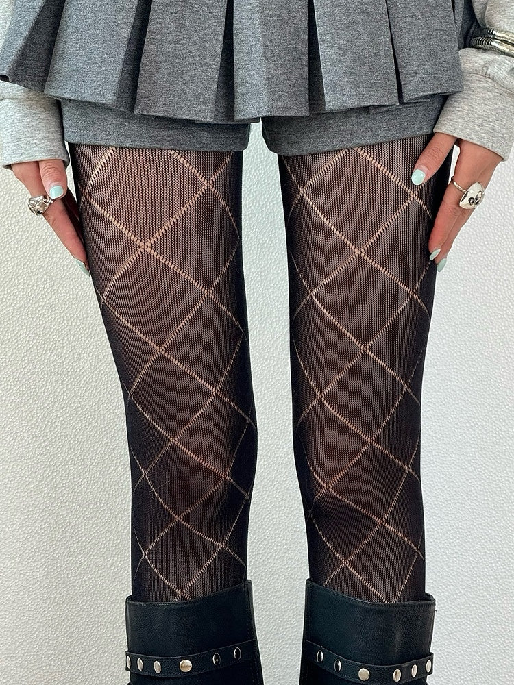 Diamond Pattern Tights White/Black/Gray
