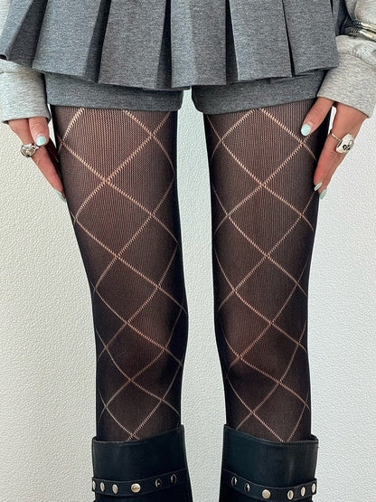 Diamond Pattern Tights White/Black/Gray