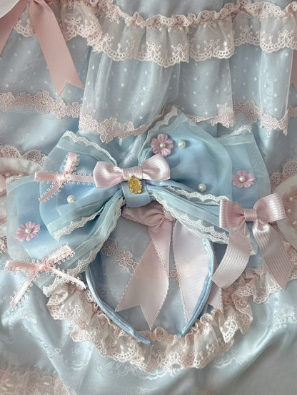 Pink/BluePink KC Bowknot Decorated Floral Beaded Design