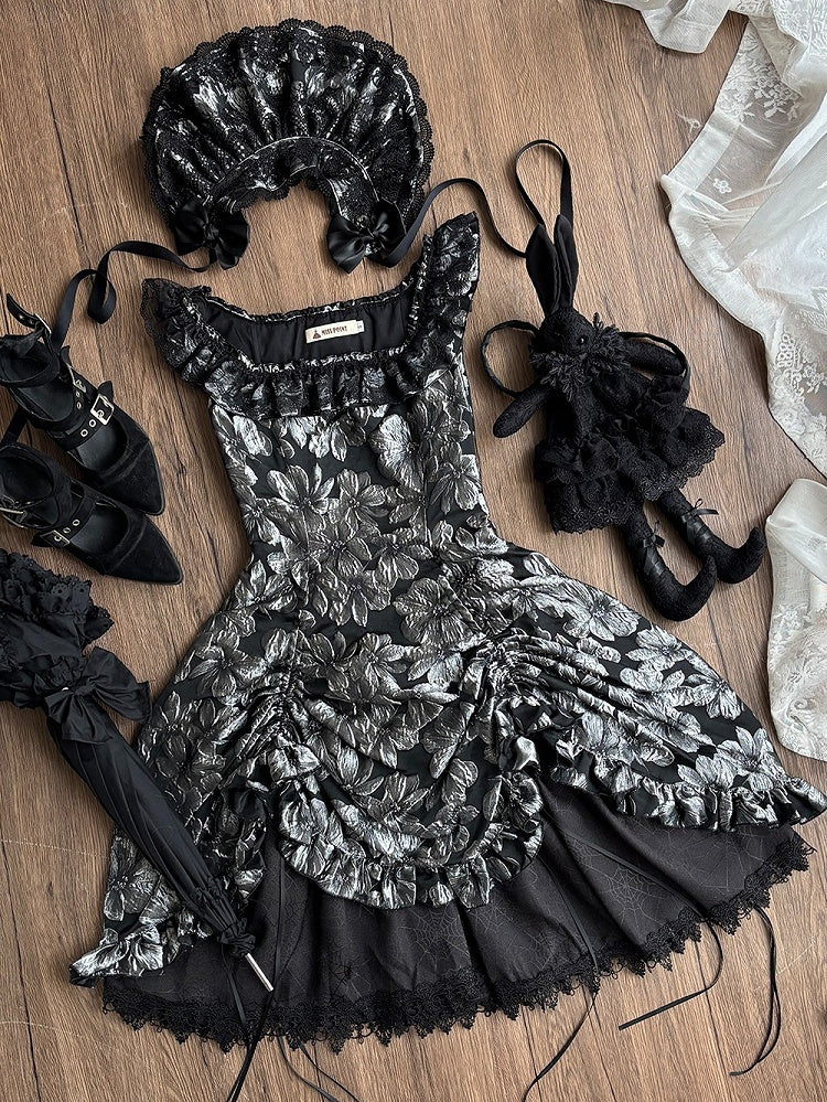 Silver and Black Ruffled JSK Gothic Lily - Miss Point
