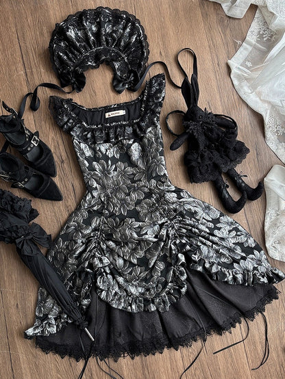 Silver and Black Ruffled JSK Gothic Lily - Miss Point