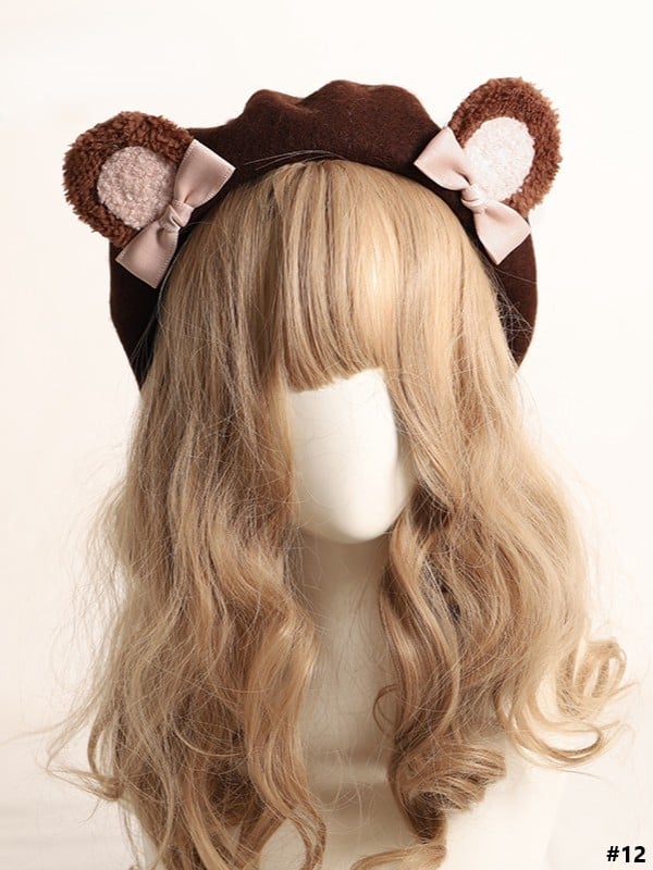 20 Color Options Sweet Lolita Plush Bear Ear Bowknot Beret