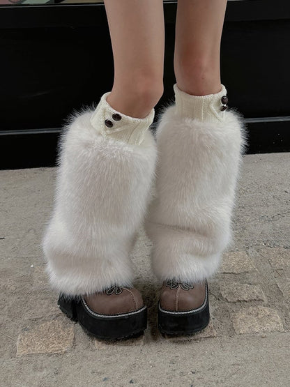 White/Beige/Black/Light Camel Plush Leg Warmers