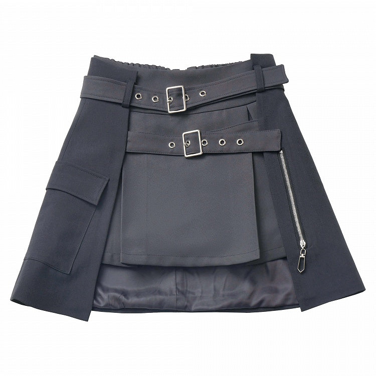 ブラックバックルストラップサイバーパンクスカート