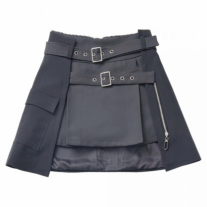 ブラックバックルストラップサイバーパンクスカート