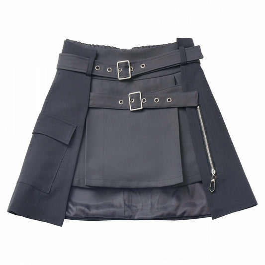 ブラックバックルストラップサイバーパンクスカート