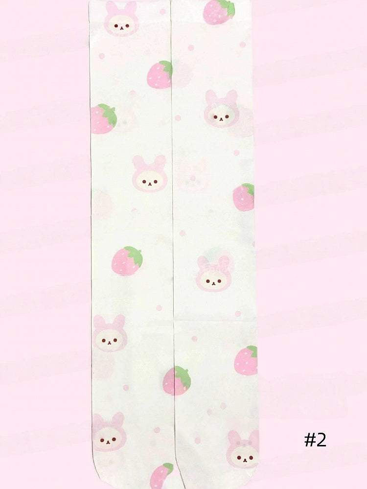 Socks 2 Strawberry Options with Print Over-the-Knee Pink