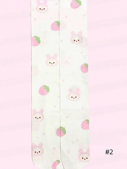 Socks 2 Strawberry Options with Print Over-the-Knee Pink