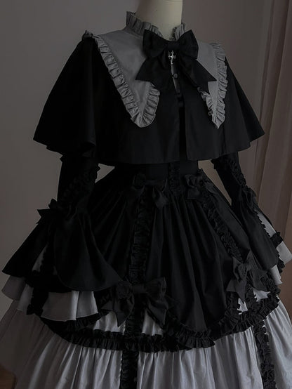 Black Cape Gray Ruffled Lolita Gothic