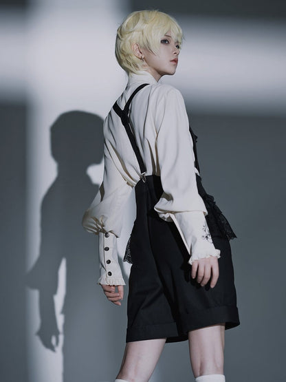 Fashion Shorts Foldover with Black Straps Shoulder Ouji Waist