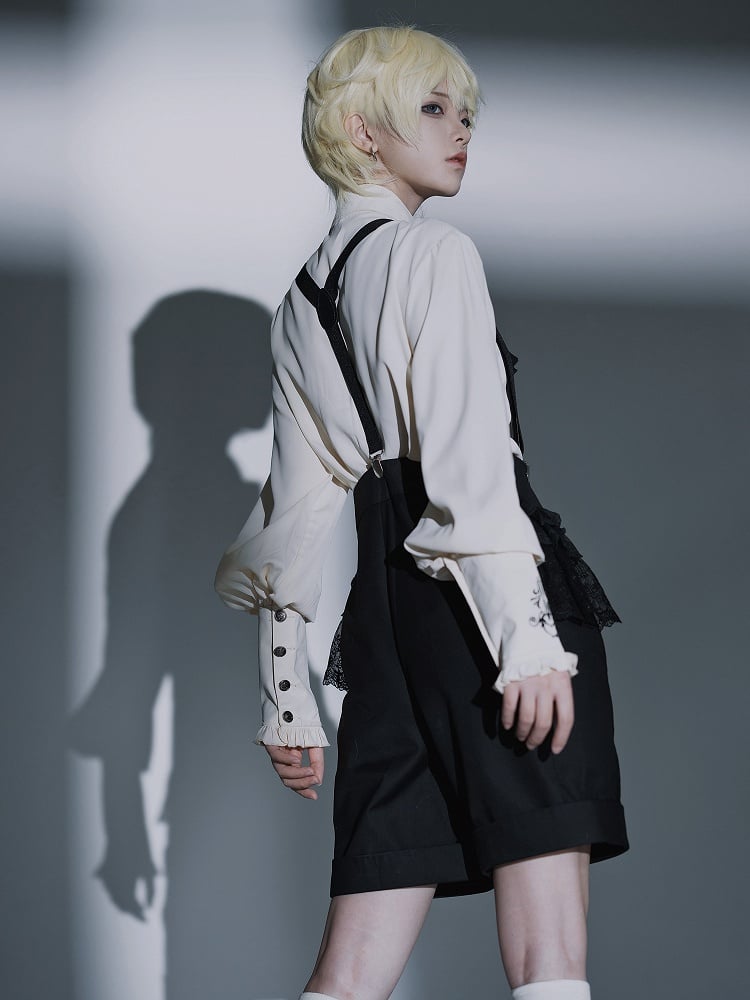 Shorts Shoulder Black Foldover Fashion Waist Straps with Ouji