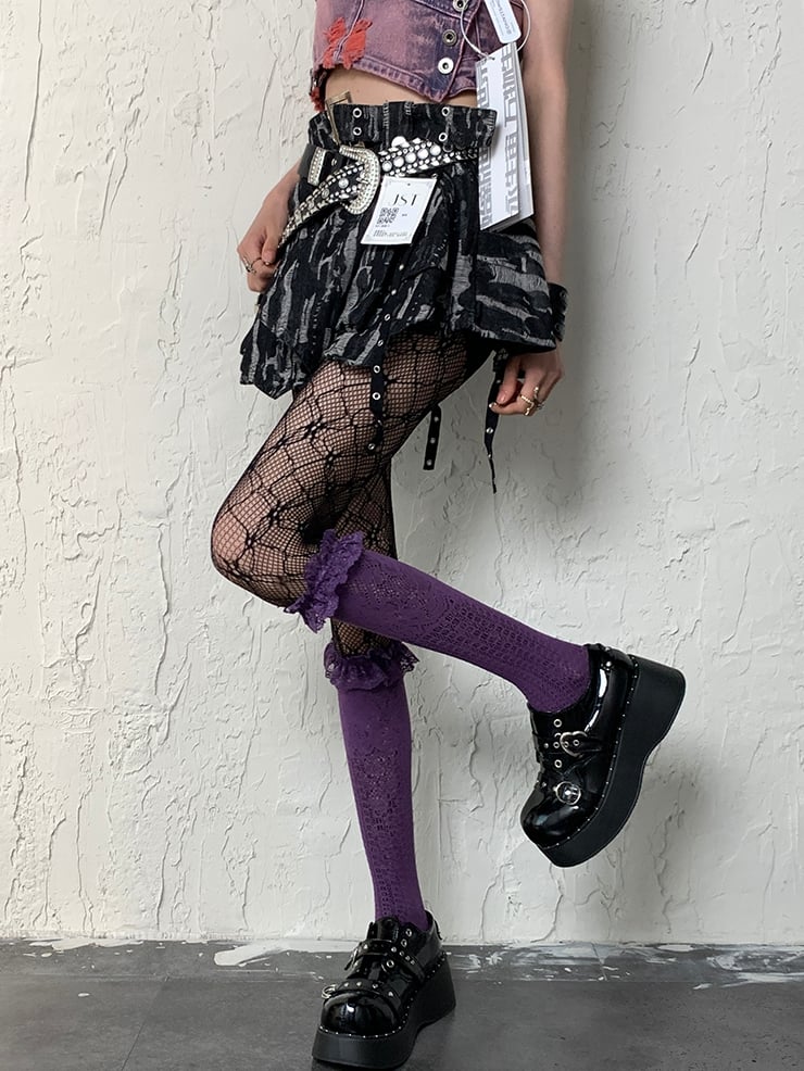 Y2K Design Hollow-out Tights Black