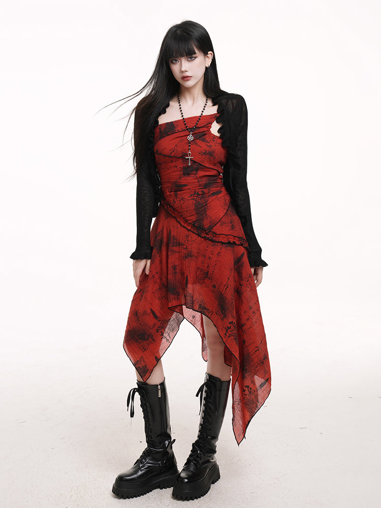 with Tie-Front Cardigan Trim Black Cropped Ruffle Design