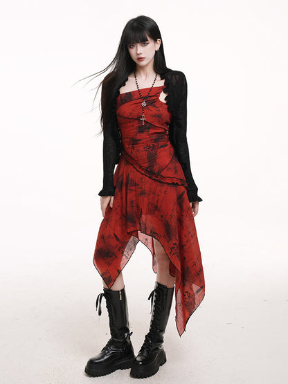 with Tie-Front Cardigan Trim Black Cropped Ruffle Design