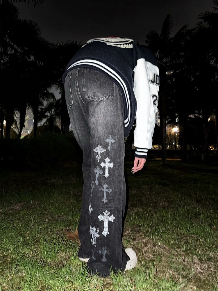 Straight-Leg Print Jeans Dark Cross Punk