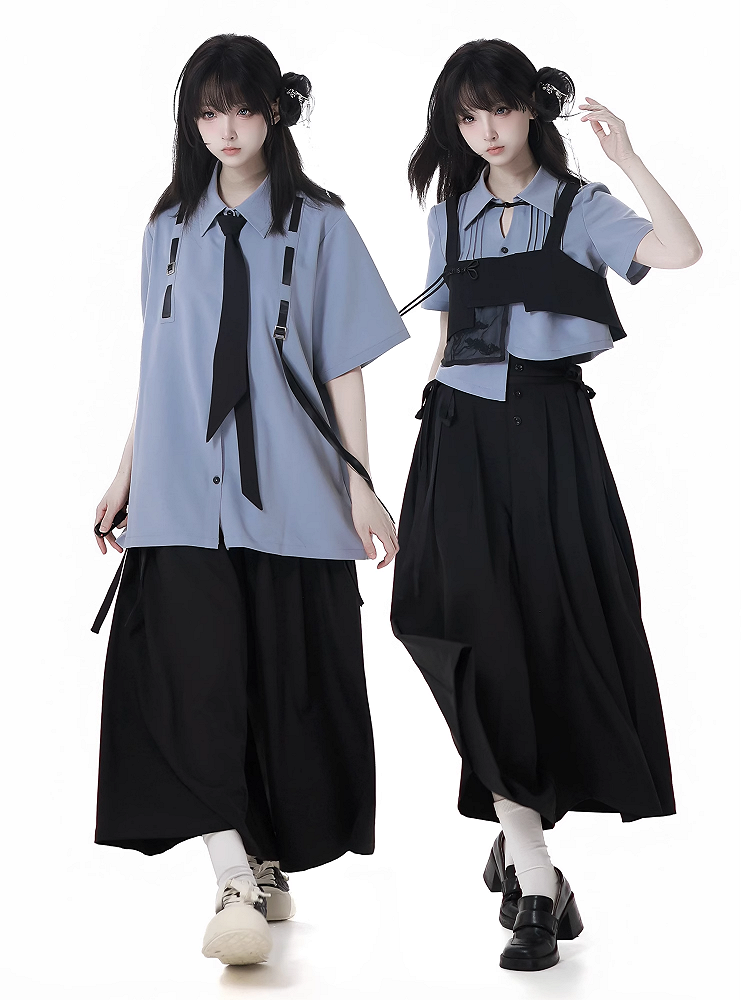Embroidery Button Cheongsam Style Top Black Pine Tree Knot