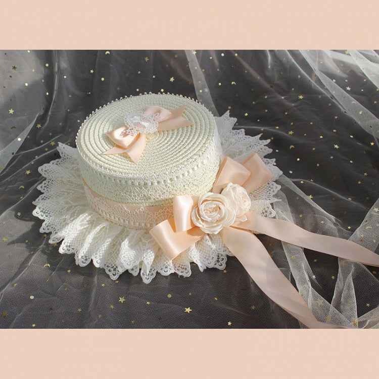 Accents and Lolita Ruffled Straw Flower Lace Options – 9 Hat with Bow Color