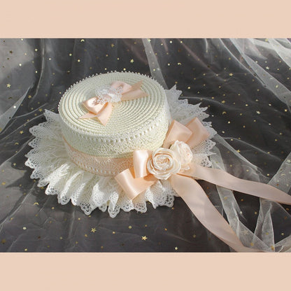 Accents and Lolita Ruffled Straw Flower Lace Options – 9 Hat with Bow Color