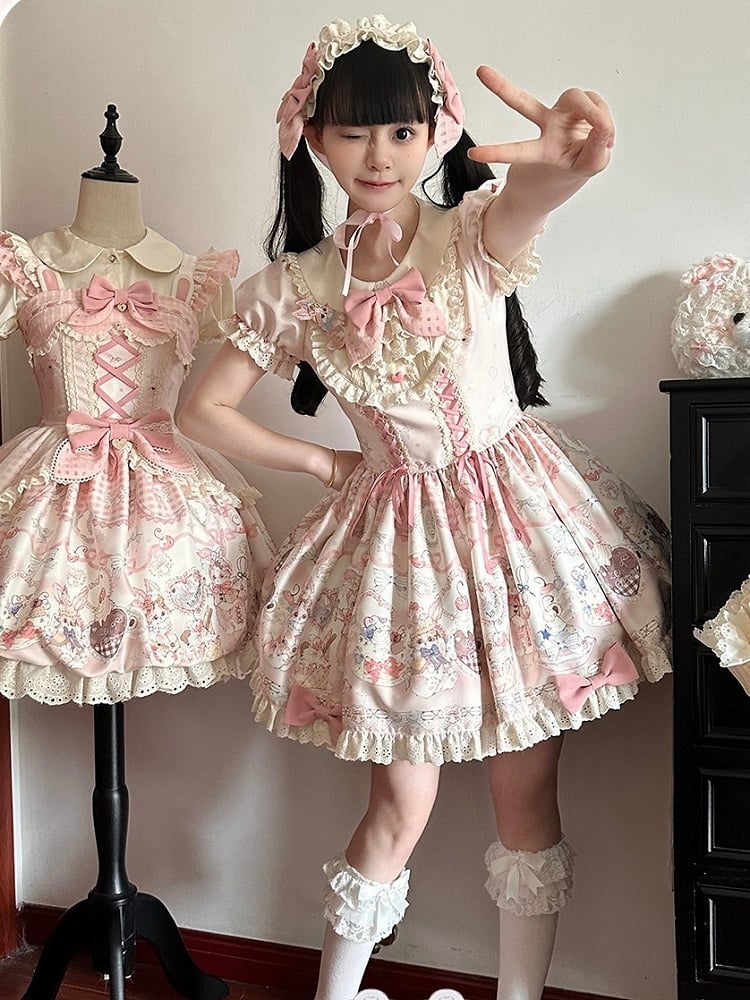 Lace Bow Hairband in Pink & White Tones - Rose Weaving Poetry