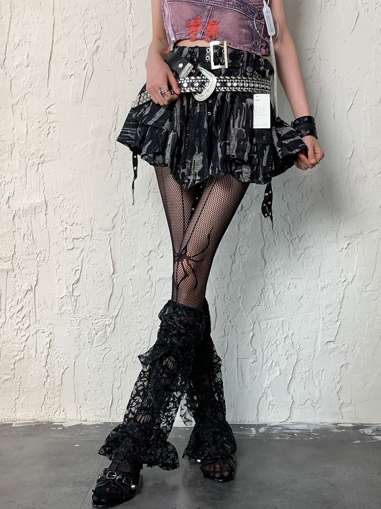 Sternmuster Bein Y2K Schwarze Ärmel Besatz Spitzenriemen Selbstbinden