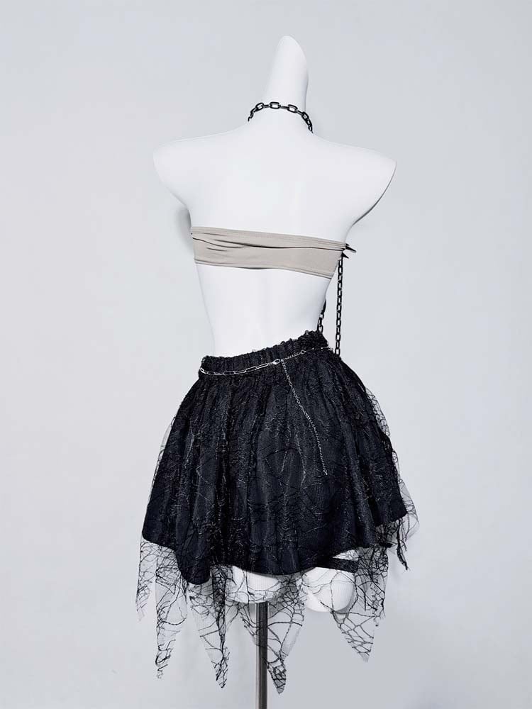 Punk Black Halter Neck Studs and Chain Star-shaped Backless Top