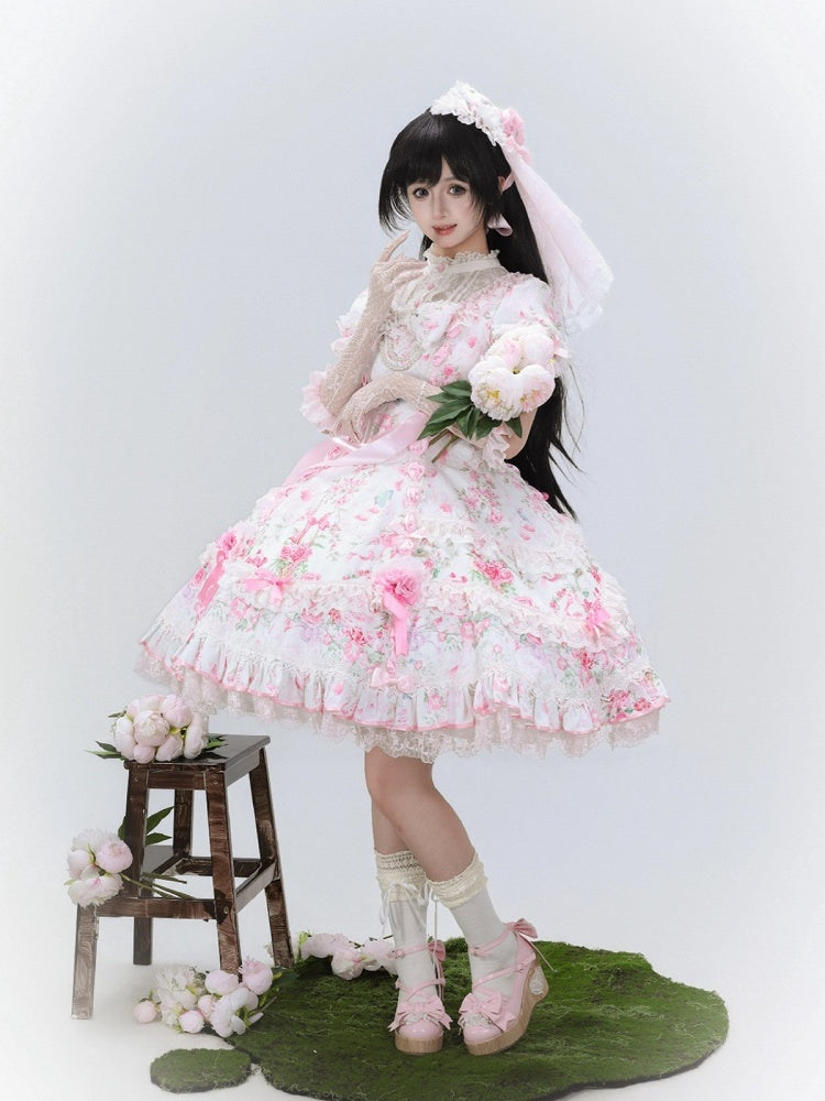 Floral Brooch Pink White Lolita Embellished - Cat Magician