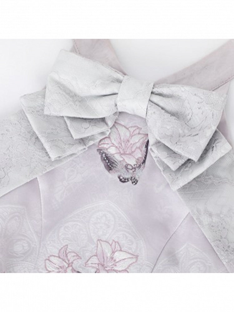Oriental Lilac Halter Bow Floral JSK Outfit - Yimu Walnut