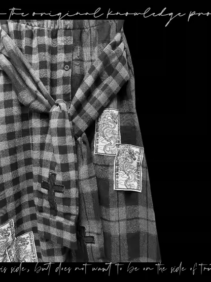 Faux Punk Plaid Rock Dunkelgrau Kreuz und Drachen Applikationen Wasteland Zweiteiler