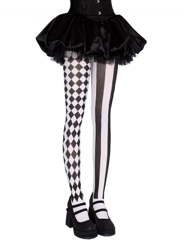 Schwarz / Asymmetrischer Print Vibes Circus Strumpfhose Clown Rot
