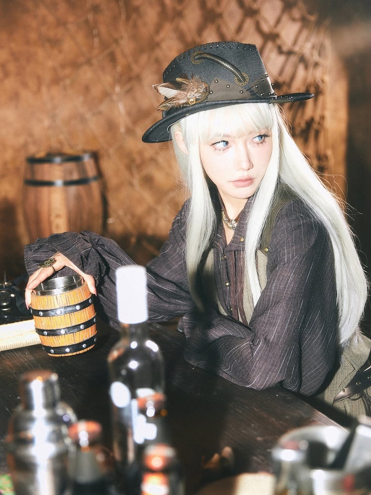 Hat Cowboy Decorated With Gear Steampunk Bronze Black