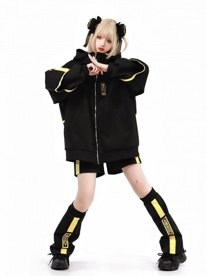 Jacket Sweatershirt Up Luminous Jirai Cyberpunk Kei Front Zip