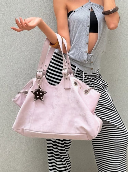 Chic Pink Minimalist Tote Bag - Large Capacity