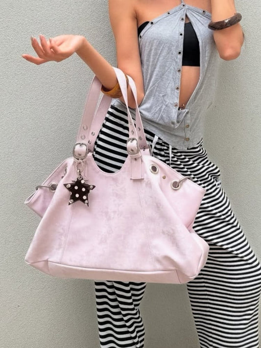 Chic Pink Minimalist Tote Bag - Large Capacity