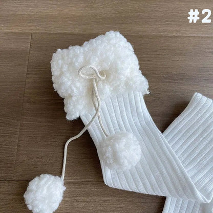 Stockings Cuff Pom-Pom Fluffy with Ribbed Details