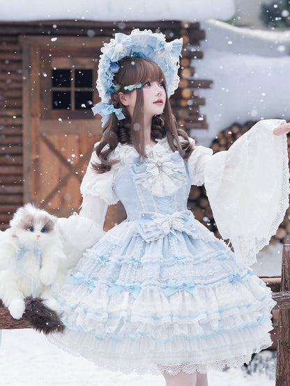 Jumper with Layered Blue Hime Bows Detachable Dress Lolita Hanayome Skirt