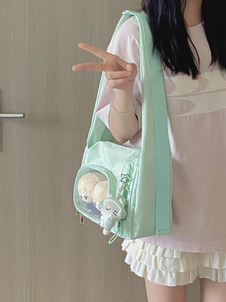 Transparent Pocket Ita Bag with Wide Straps