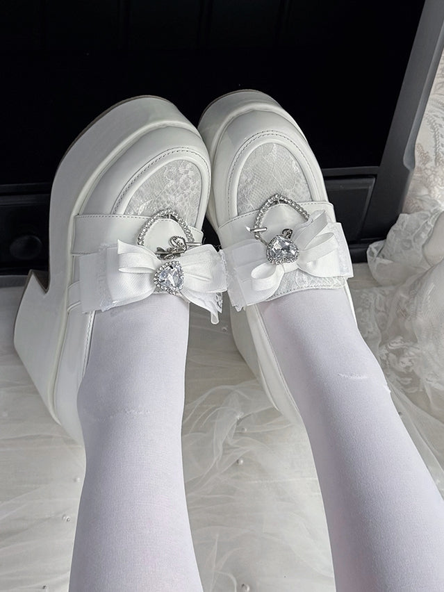 with Kei Toe Jirai Slip-Ons: White Block Platform 9.5cm Round Heel