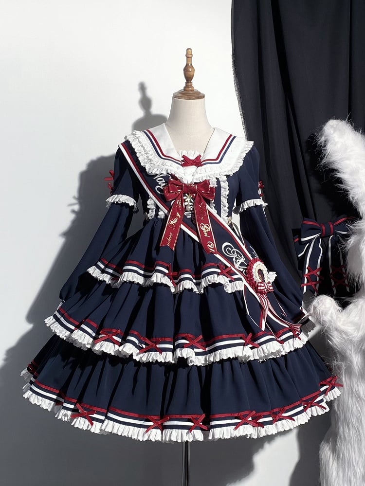 Matrosen-Set Lolita Navy Sommerkleid Rock Full OP Navycore Tiered Blue