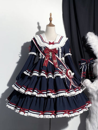 Matrosen-Set Lolita Navy Sommerkleid Rock Full OP Navycore Tiered Blue