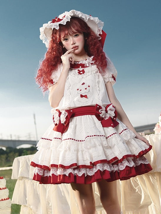 Dress Low-Waist Cake Sweet Red White Strawberry Lolita Pattern