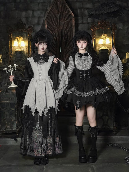 Hairband Curved JSK Shirt Under Bust Hem Gothic Necklace Black Lolita +