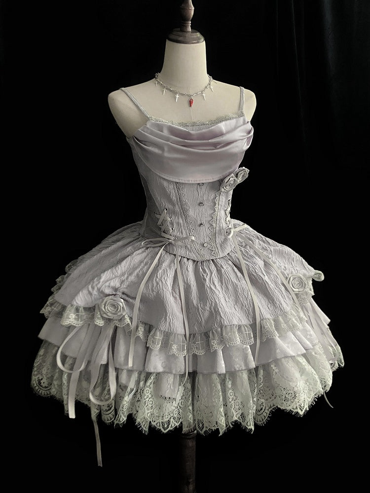 Silver Gray Cowl Neck Boned Witch Corset Top - With PUJI