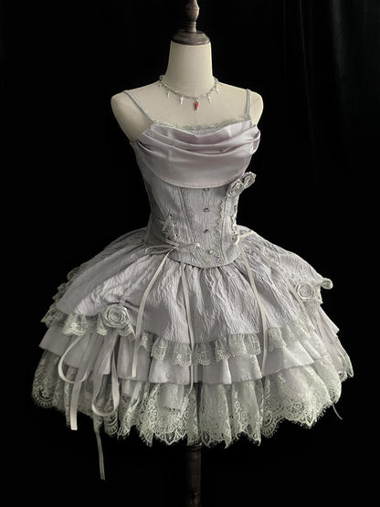 Silver Gray Cowl Neck Boned Witch Corset Top - With PUJI