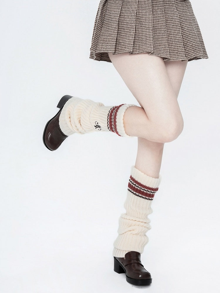 Leg Knitted Pattern Warmers Letter Beige